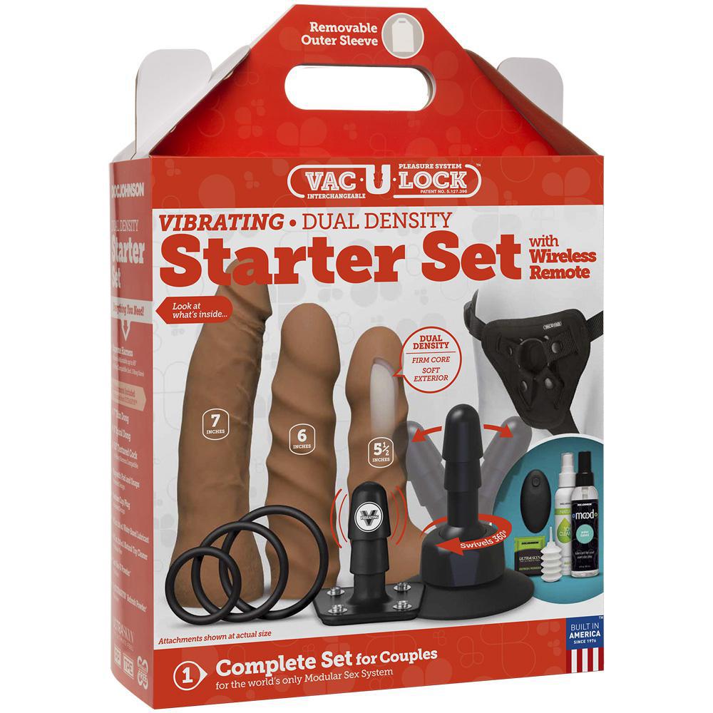 Vac - U - Lock Vibrating Dual Density Starter Set With Wireless Remote Caramel - Temptations