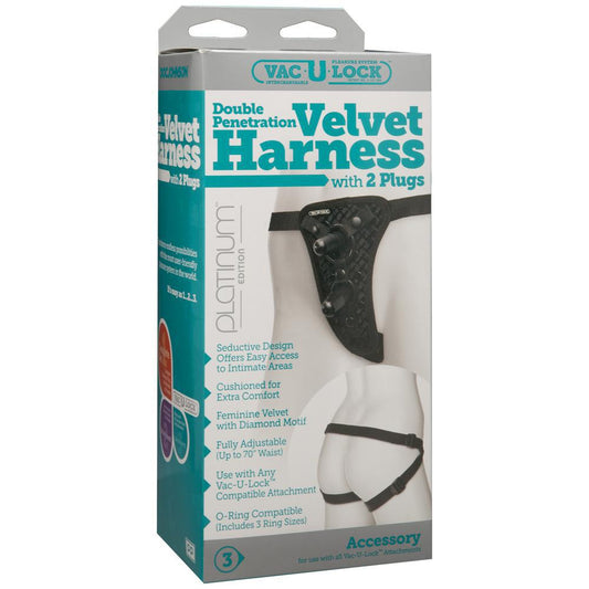 Vac-U-Lock Double Penetration Velvet Harness With 2 Plugs Black