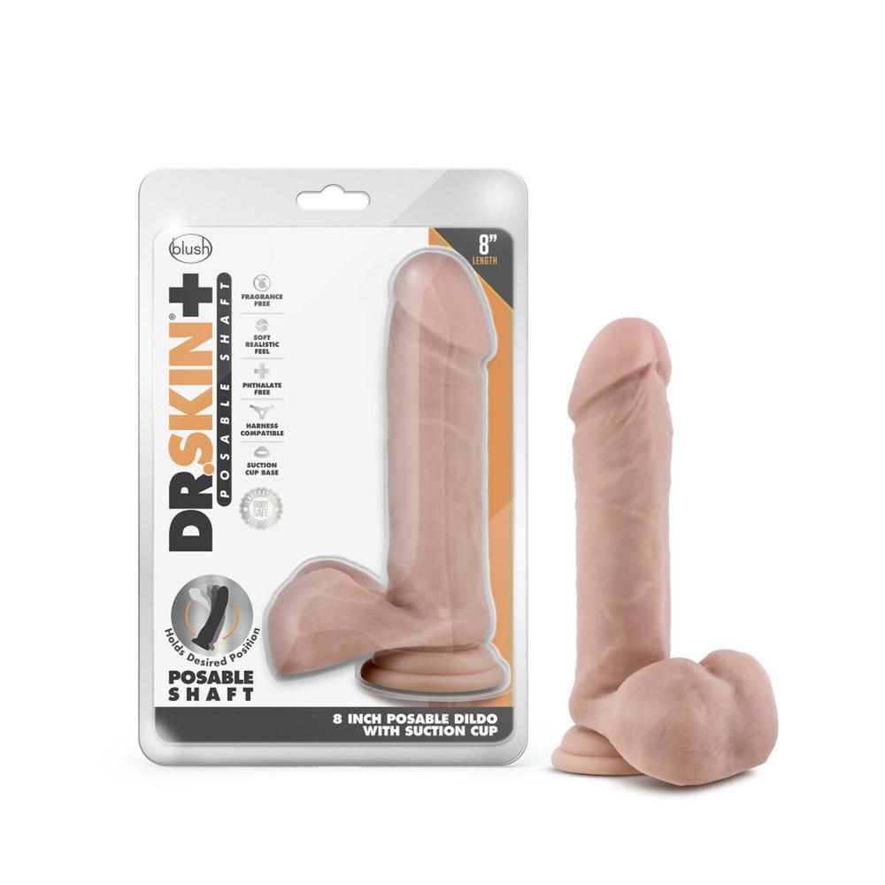 Dr. Skin Plus 8" Posable Dildo With Balls Vanilla