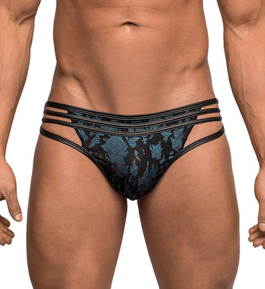 Male Power Strapped & Bound Strappy Thong Blue/Black - S/M