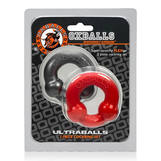 ULTRABALLS 2-PACK COCK RING STEEL & RED