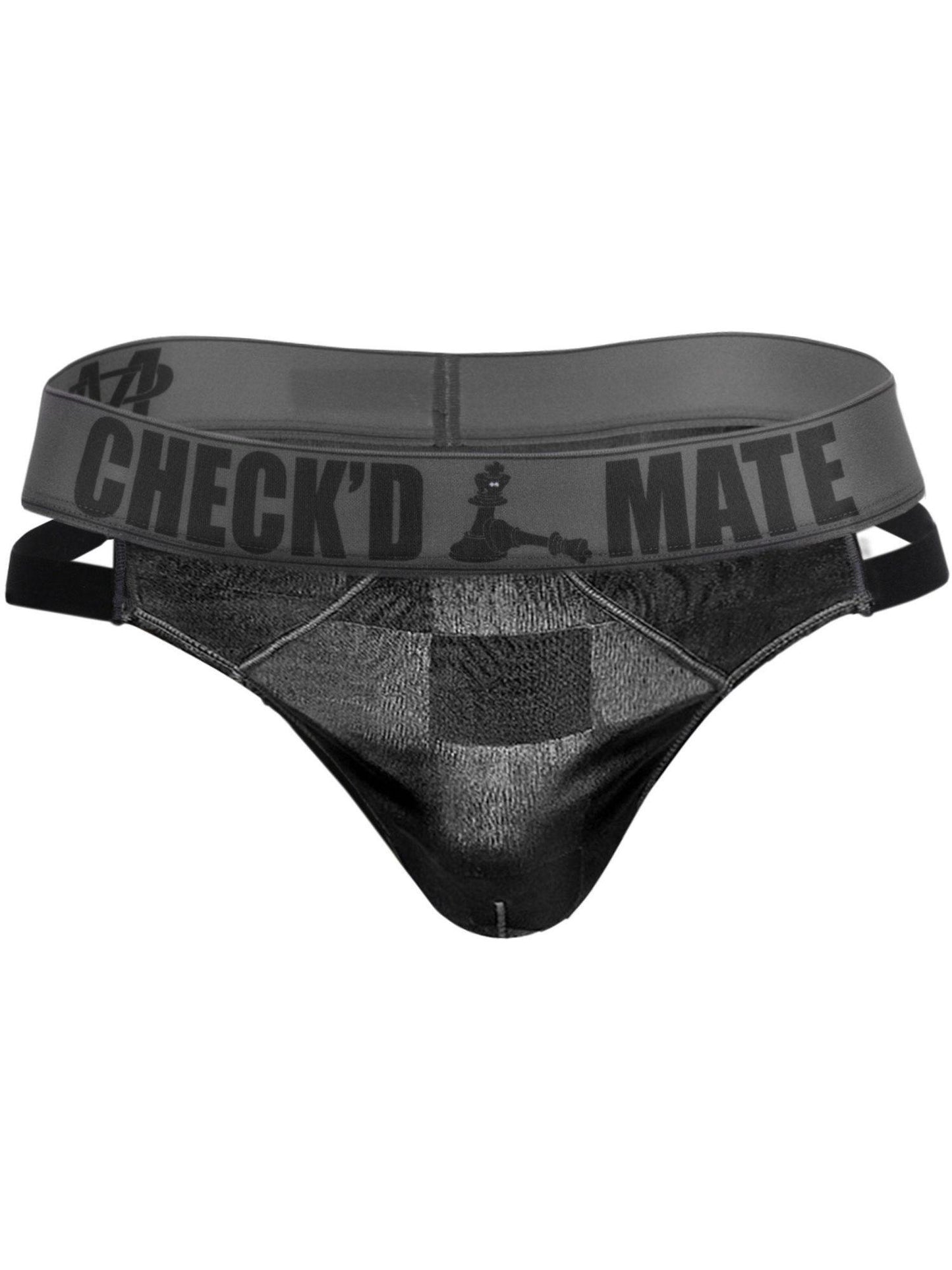 Male Power Checked Mate Cutout Thong Black - L/XL