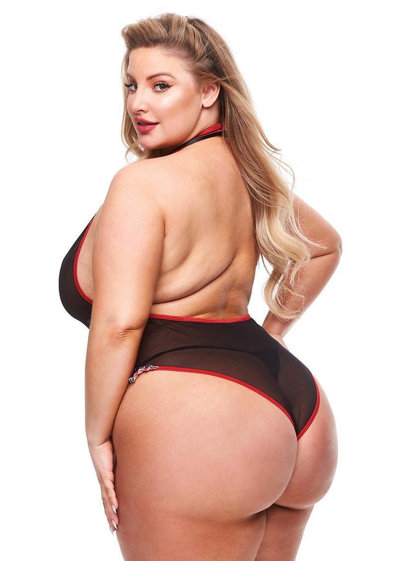 2 PC SEE THRU CROTCHLESS SCHOOLGIRL TEDDY SET - RED - Q - Temptations