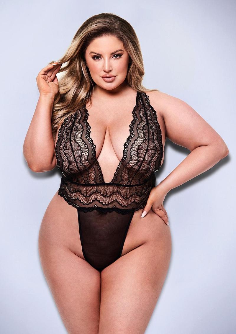 SEXY DEEP V LACE TEDDY - BLACK - Q