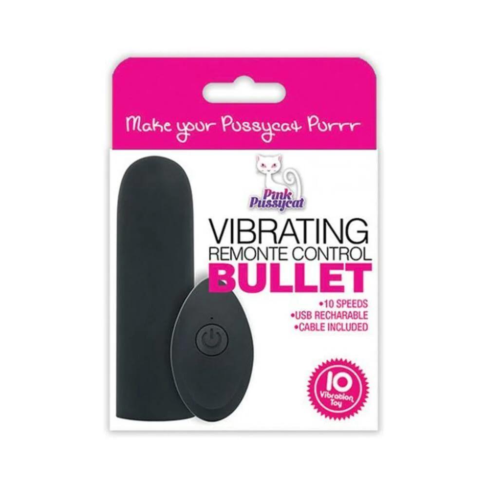 Pink Pussycat Vibrating Remote Control Bullet - Black
