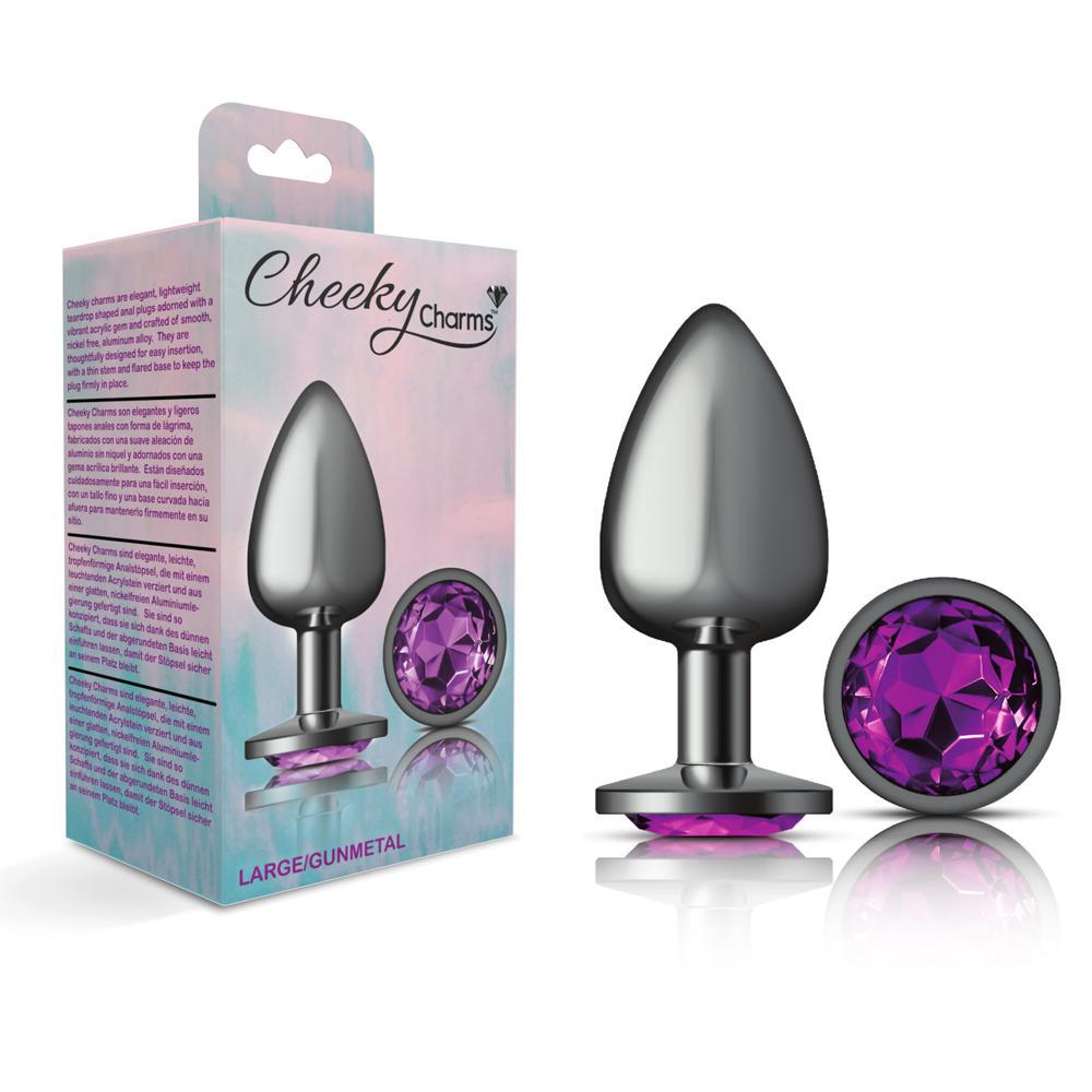 Cheeky Charms Metal Butt Plug Gunmetal Round Deep Purple Large