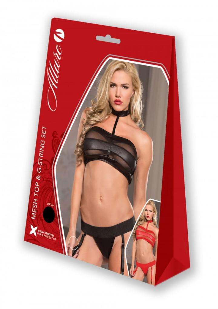 Allure Mesh Top & G-String Set - Black - S/M