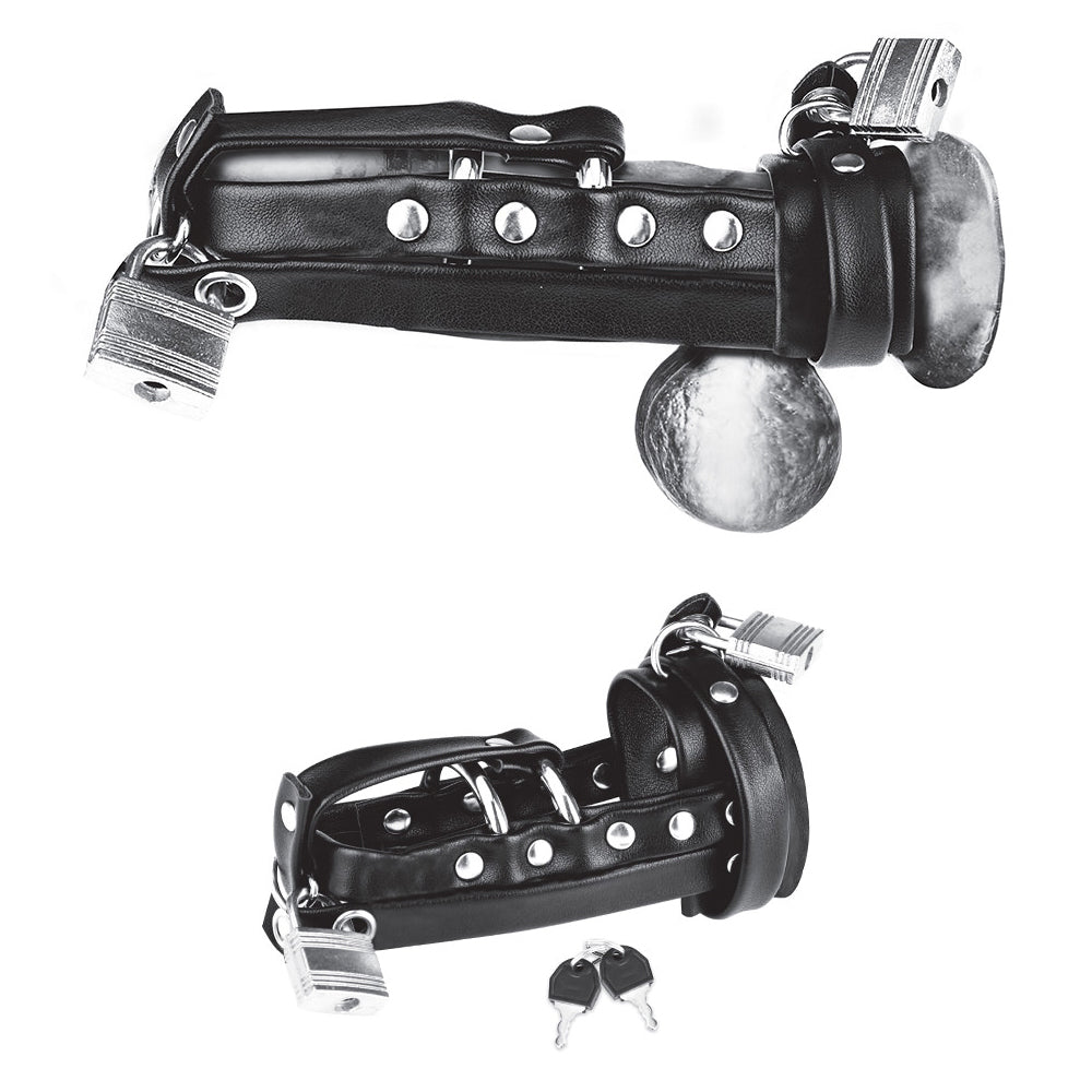 Gimp Cock Locking Chastity Sheath With Double Metal Cock Ring