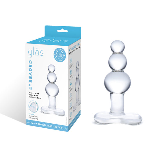 4" Beaded Glass Butt Plug With Tapered Base