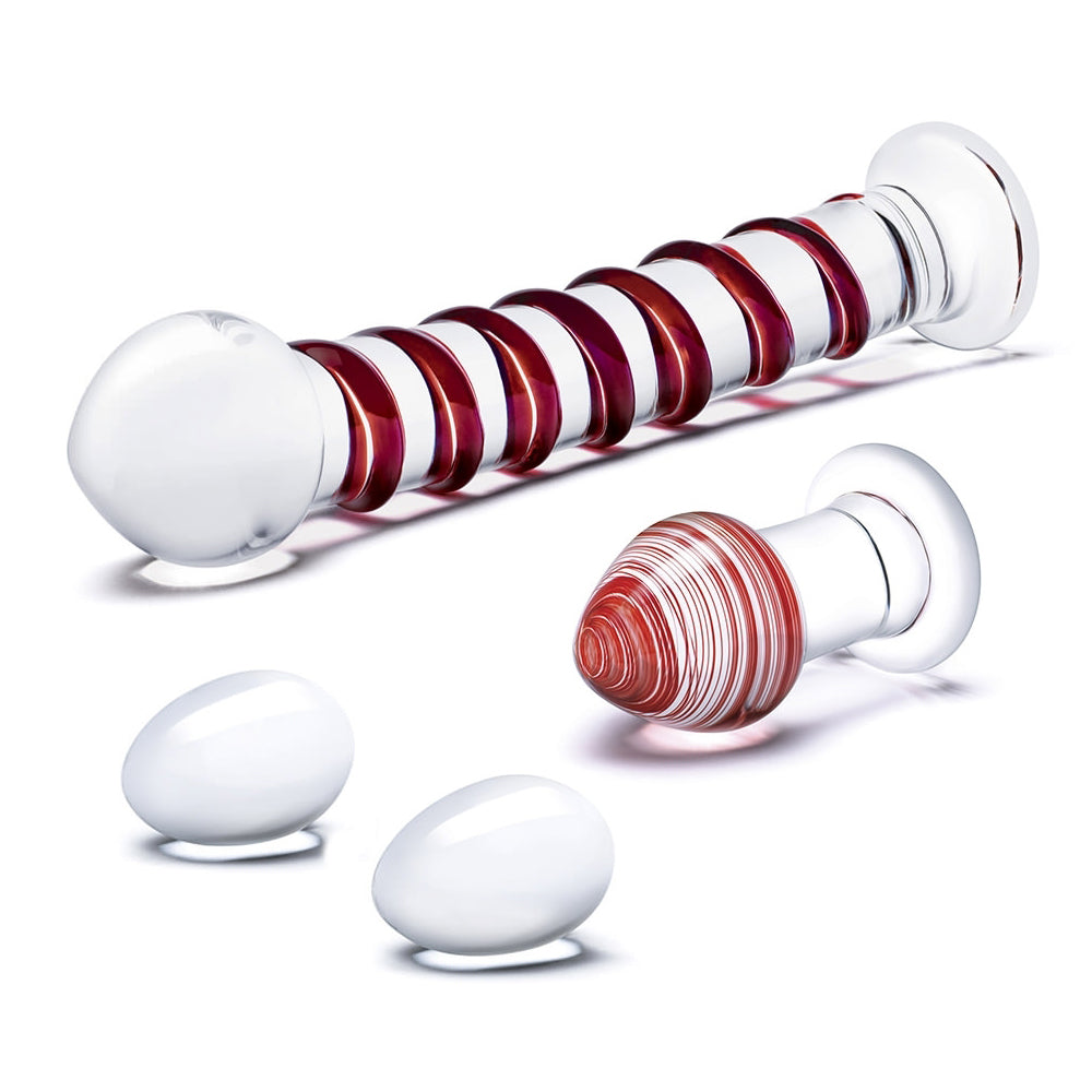 4Pc Mr. Swirly Set With Glass Kegal Balls And 3.25" Butt Plug