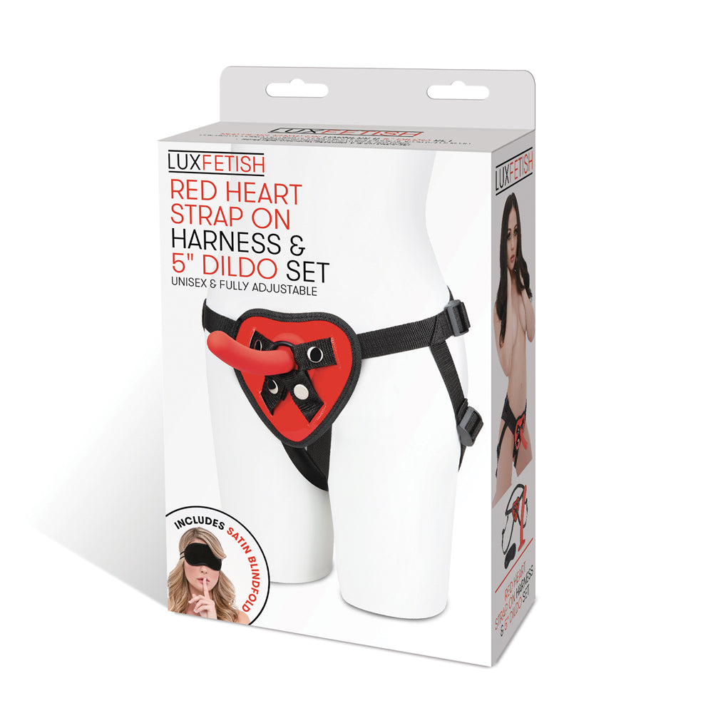 Red Heart Strap On Harness & 5" Dildo Set