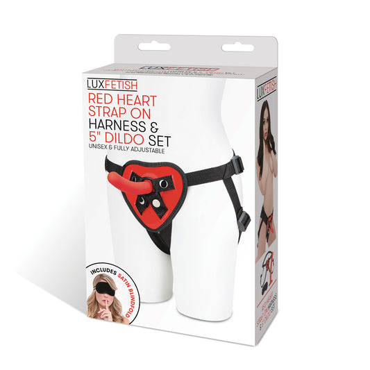 Red Heart Strap On Harness & 5" Dildo Set