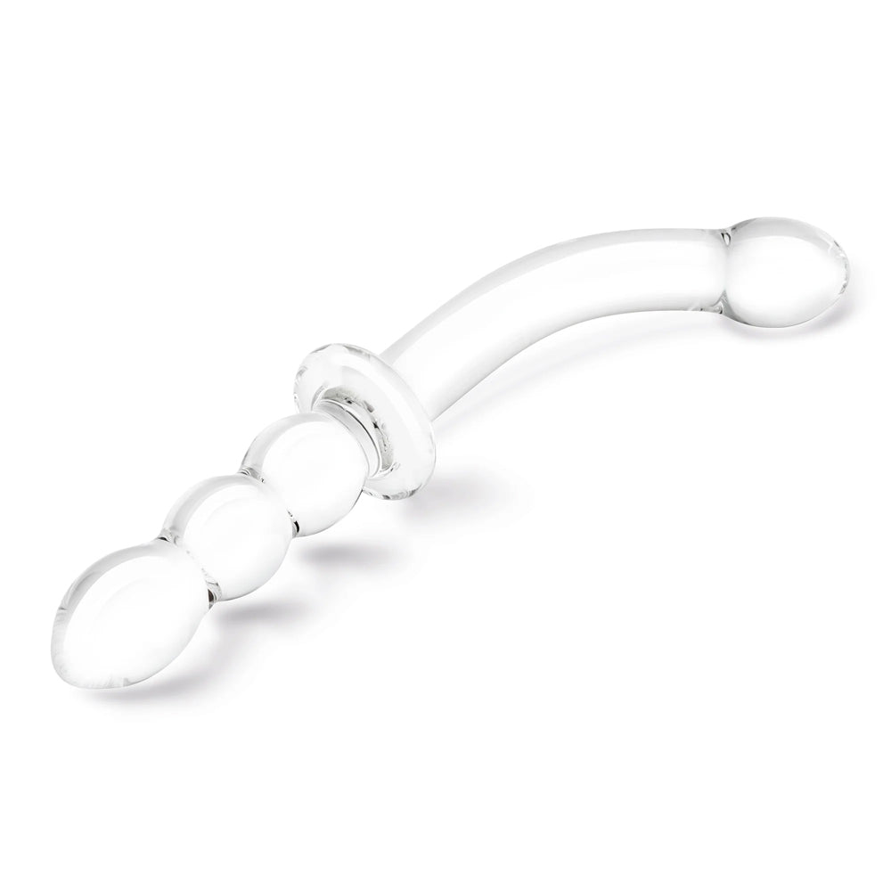 Glas 12" Girthy Ribbed G-Spot Glass Dildo With Handle Grip Double Ended