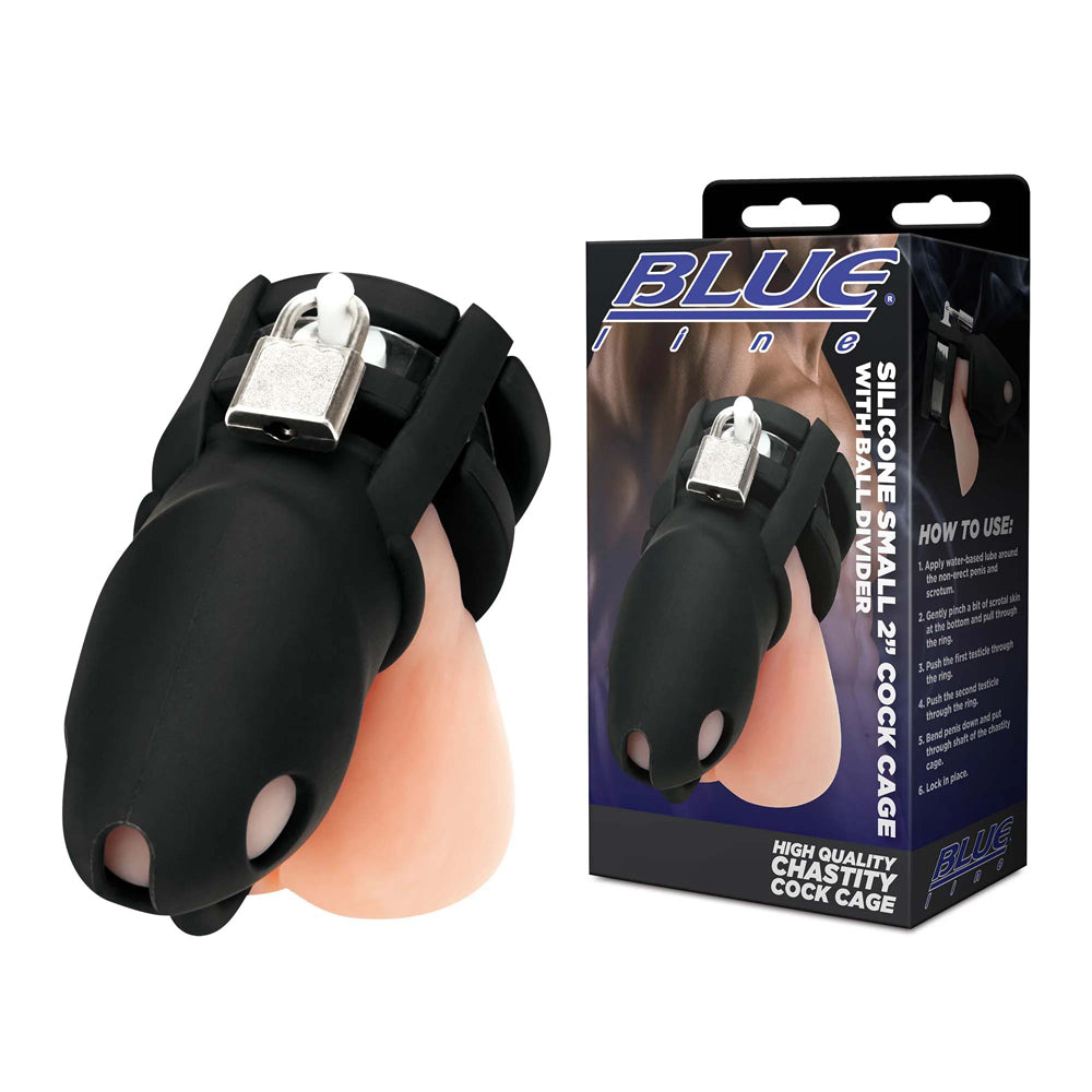 Silicone Small 2" Cock Cage With Ball Divider Black