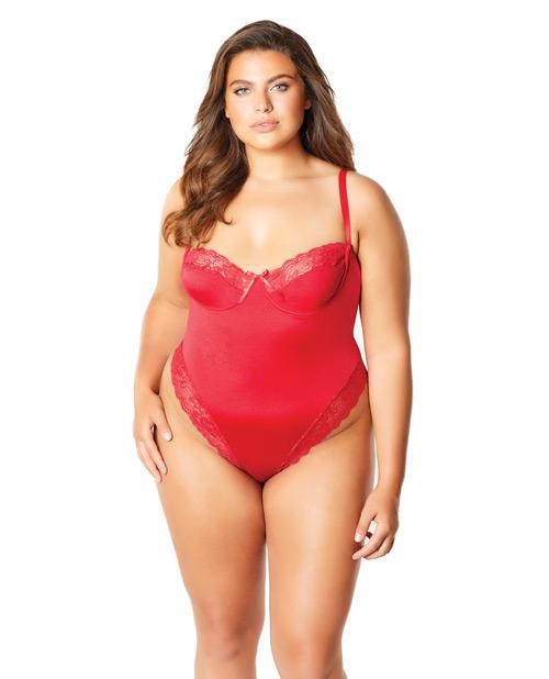 Hi Leg Microfiber & Lace Teddy Red 2X