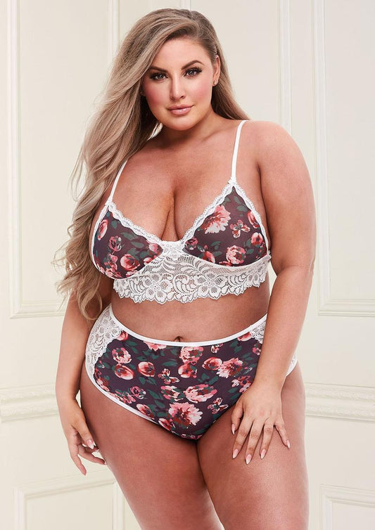 GREY FLORAL & LACE BRA SET Q