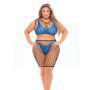 Pink Lipstick Brace for Impact Large Fishnet Top, Shorts, Bra & Thong (Fits up to 3X) Neon Blue QN