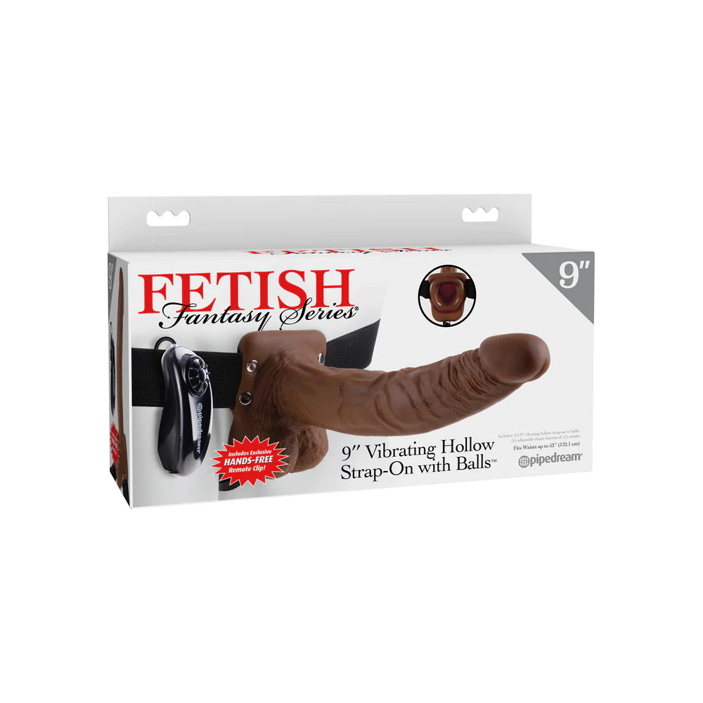Fetish Fantasy Series 9" Vibrating Hollow Strap-On With Balls Brown