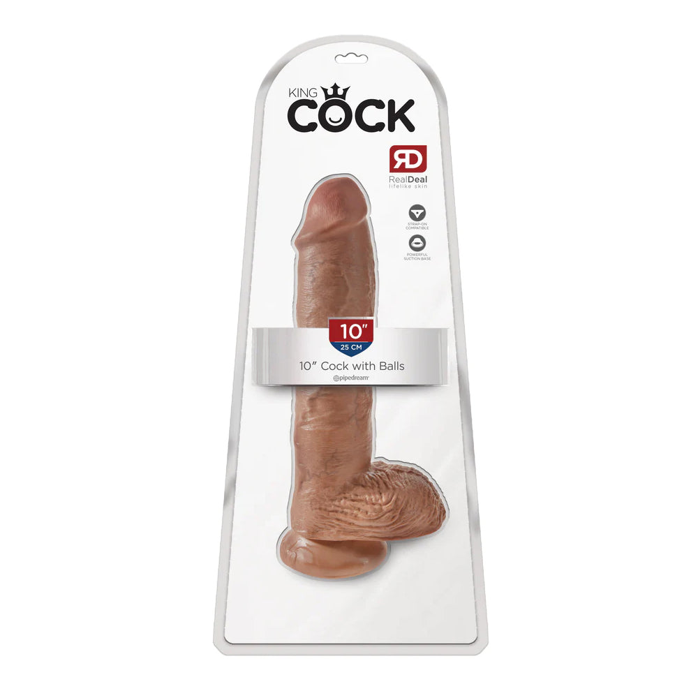 King Cock 10" Cock With Balls Tan