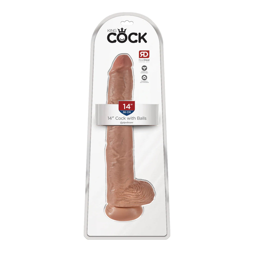 King Cock 14" Cock With Balls Tan