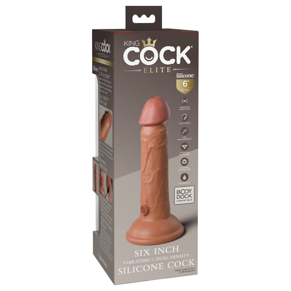 King Cock Elite 6" Dual Density Vibe Silicone Cock Tan
