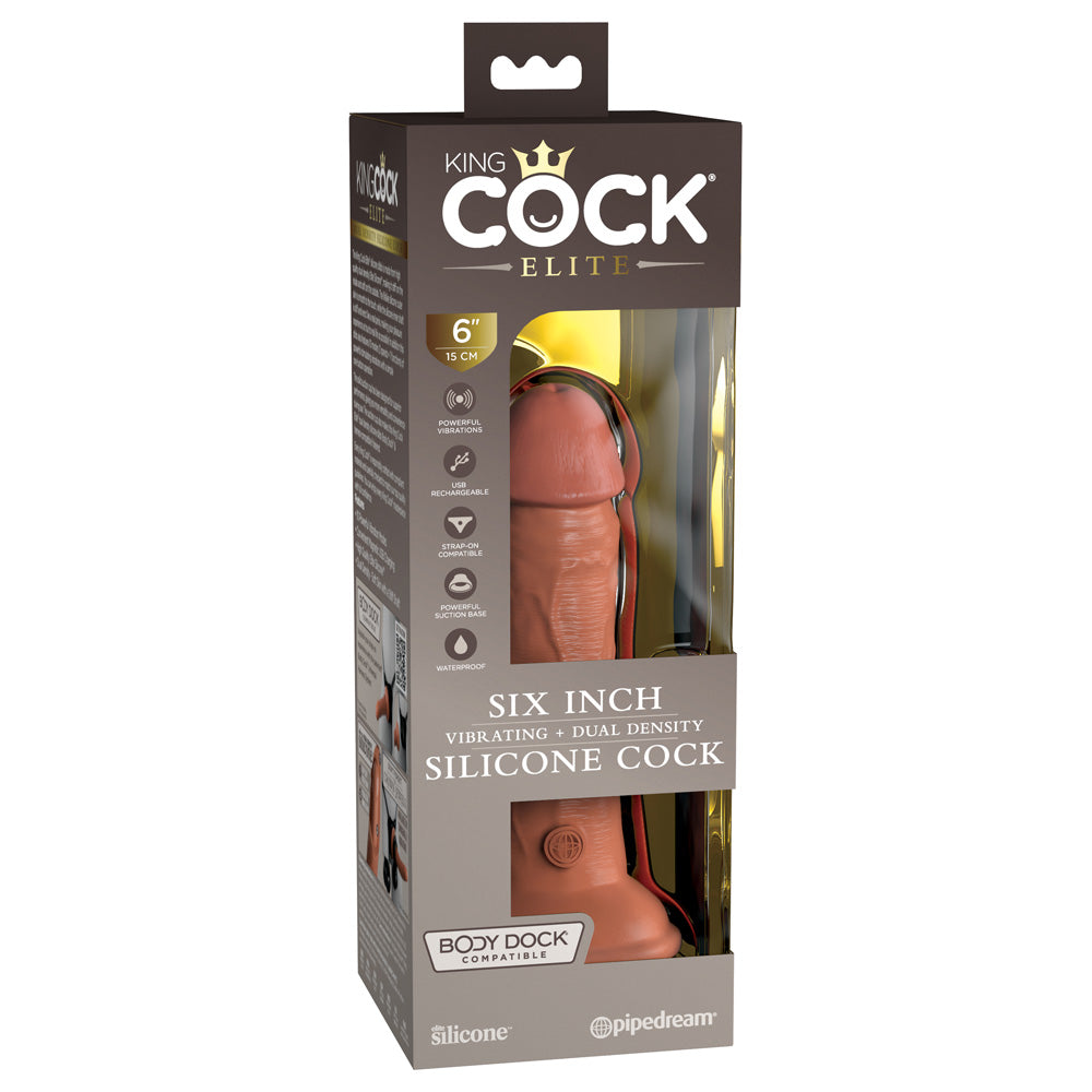 King Cock Elite 6" Dual Density Vibe Silicone Cock Tan