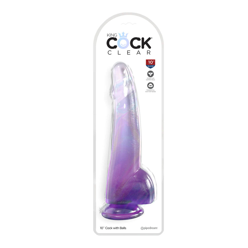 King Cock Clear 10" With Balls Purple