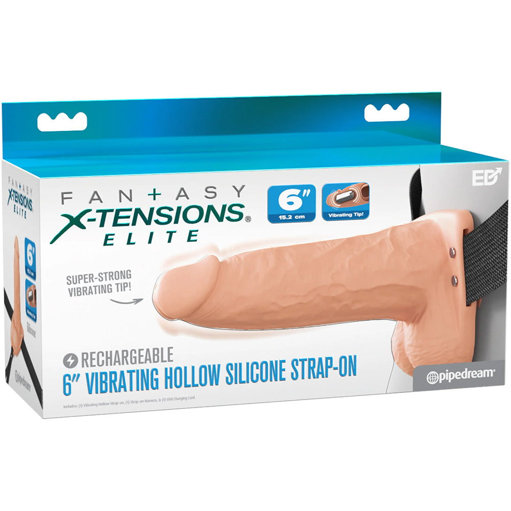Fantasy X-Tensions Elite Vibrating 6" Silicone Hollow Strap-On Dual Density Light