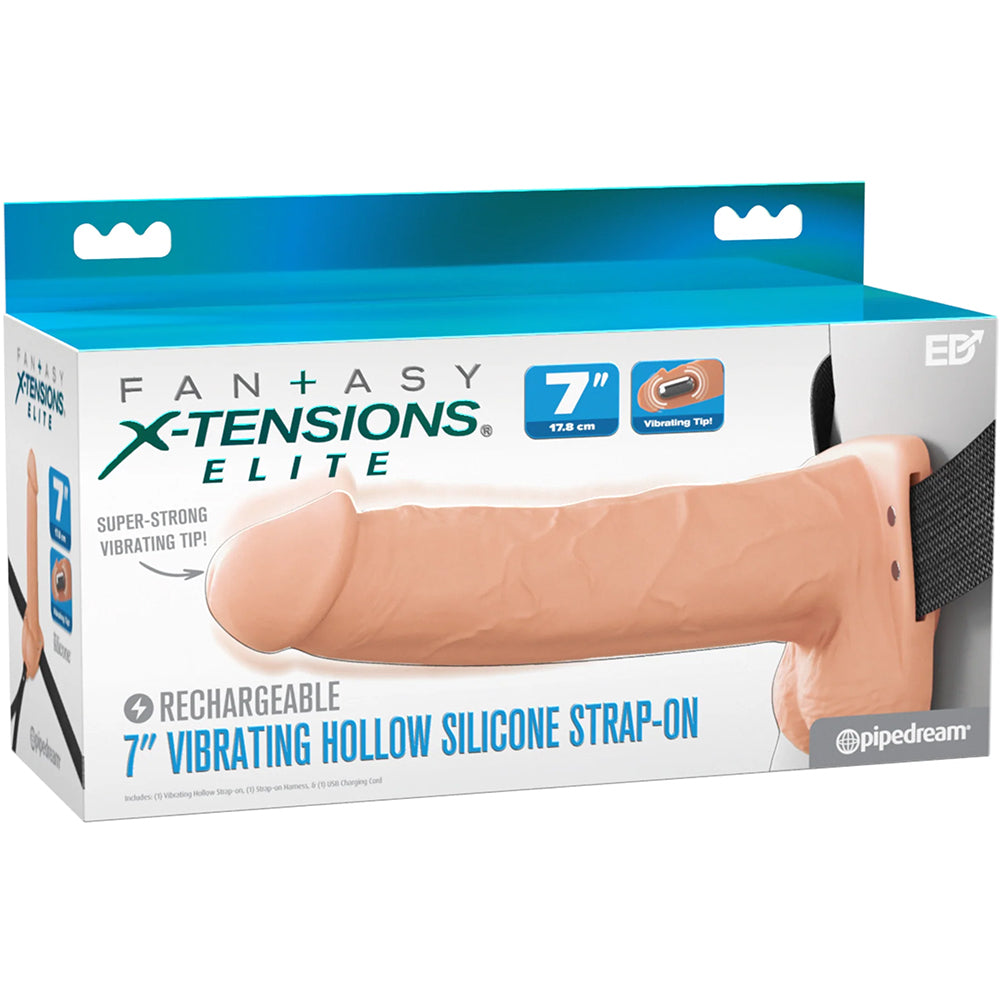 Fantasy X-Tensions Elite Vibrating 7" Silicone Hollow Strap-On Dual Density Light