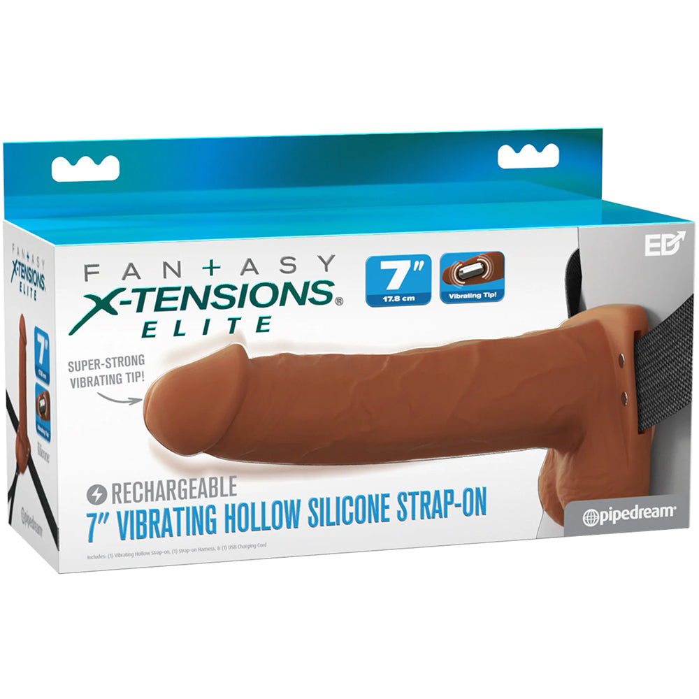 Fantasy X-Tensions Elite Vibrating 7" Silicone Hollow Strap-On Dual Density Brown