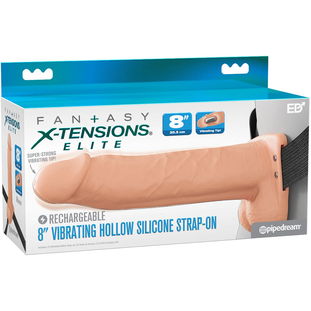 Fantasy X-Tensions Elite Vibrating 8" Silicone Hollow Strap-On Dual Density Light