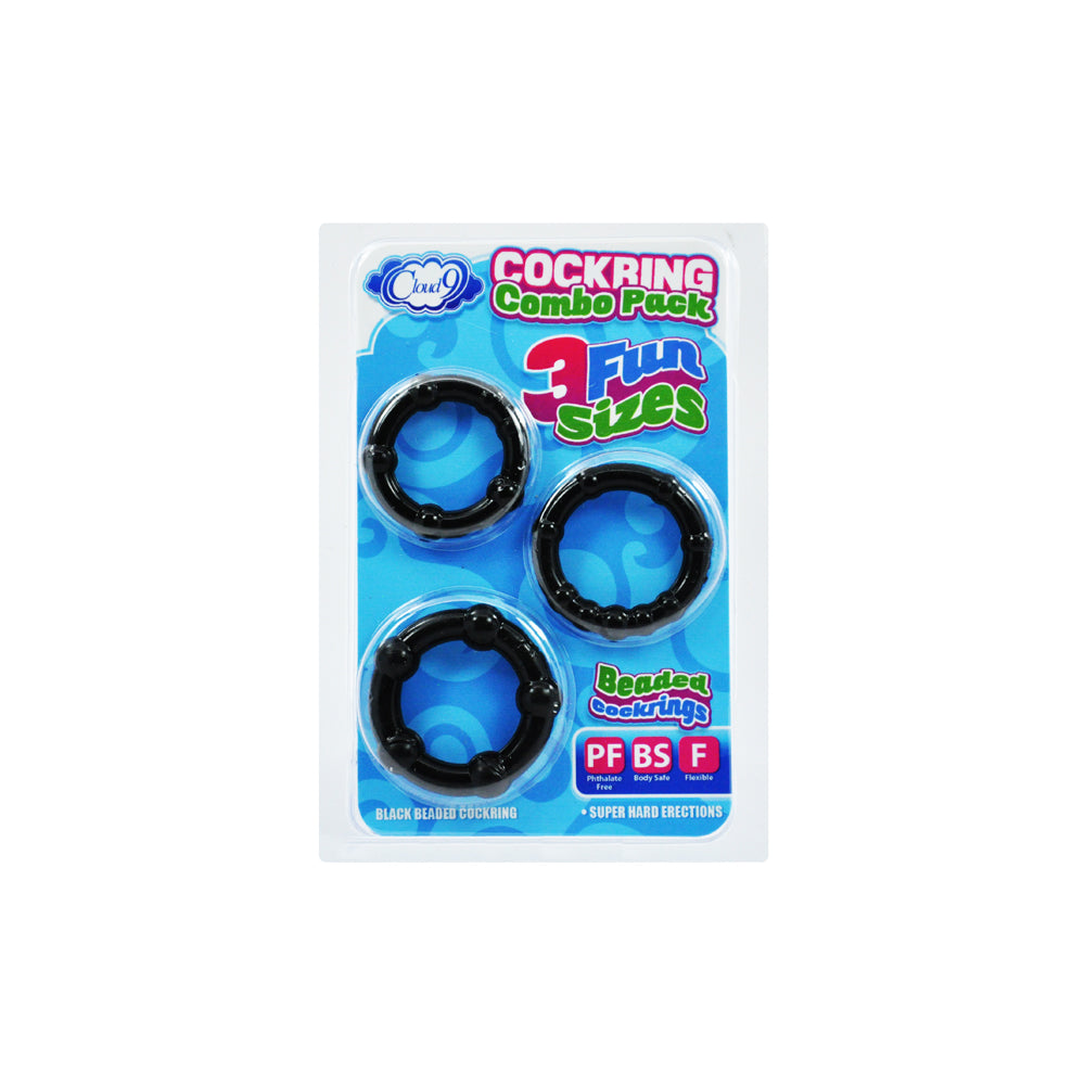 Cloud 9 Cockring Combo Beaded Black