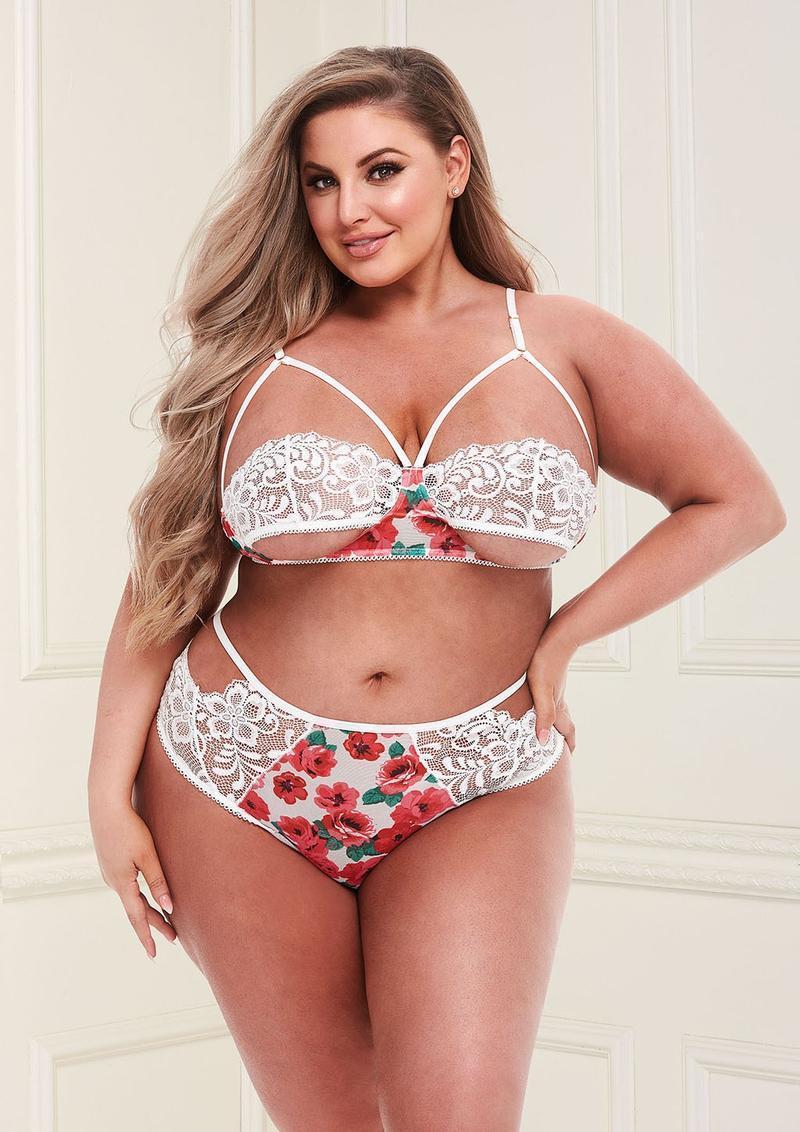 WHITE FLORAL & LACE BRA SET Q