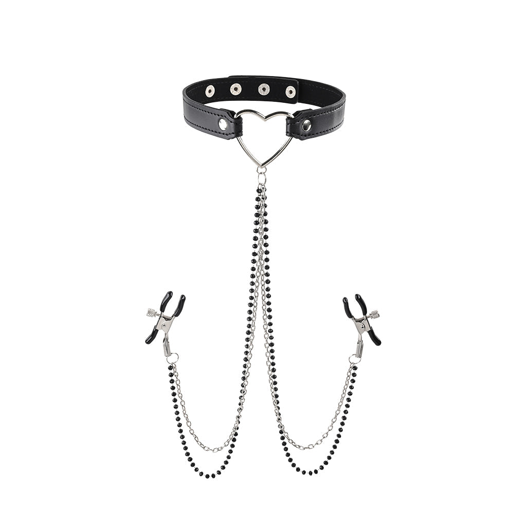 S&M Amor Collar With Nipple Jewelry