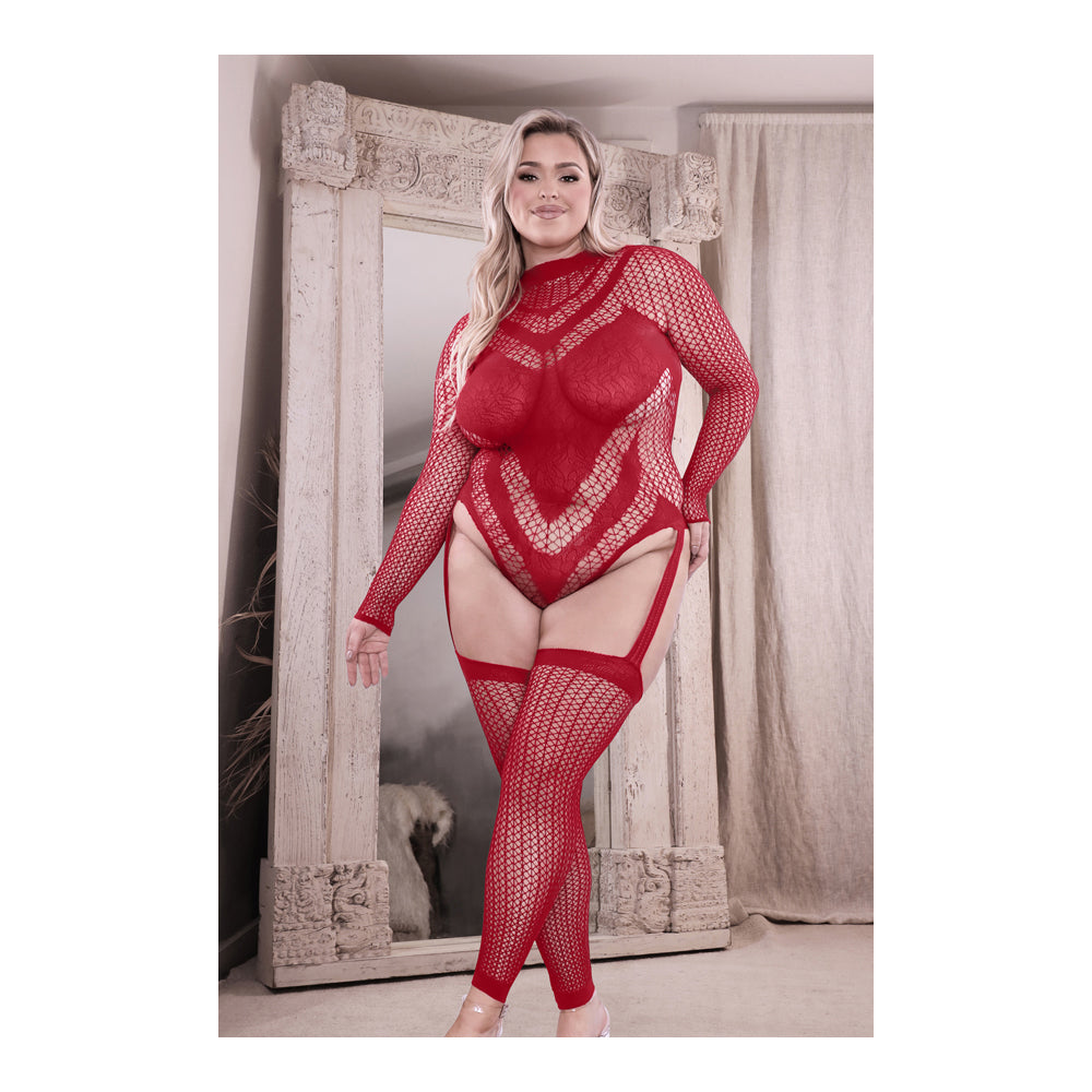 Infatuation Open Back Long Sleeve Teddy Bodystocking Queen