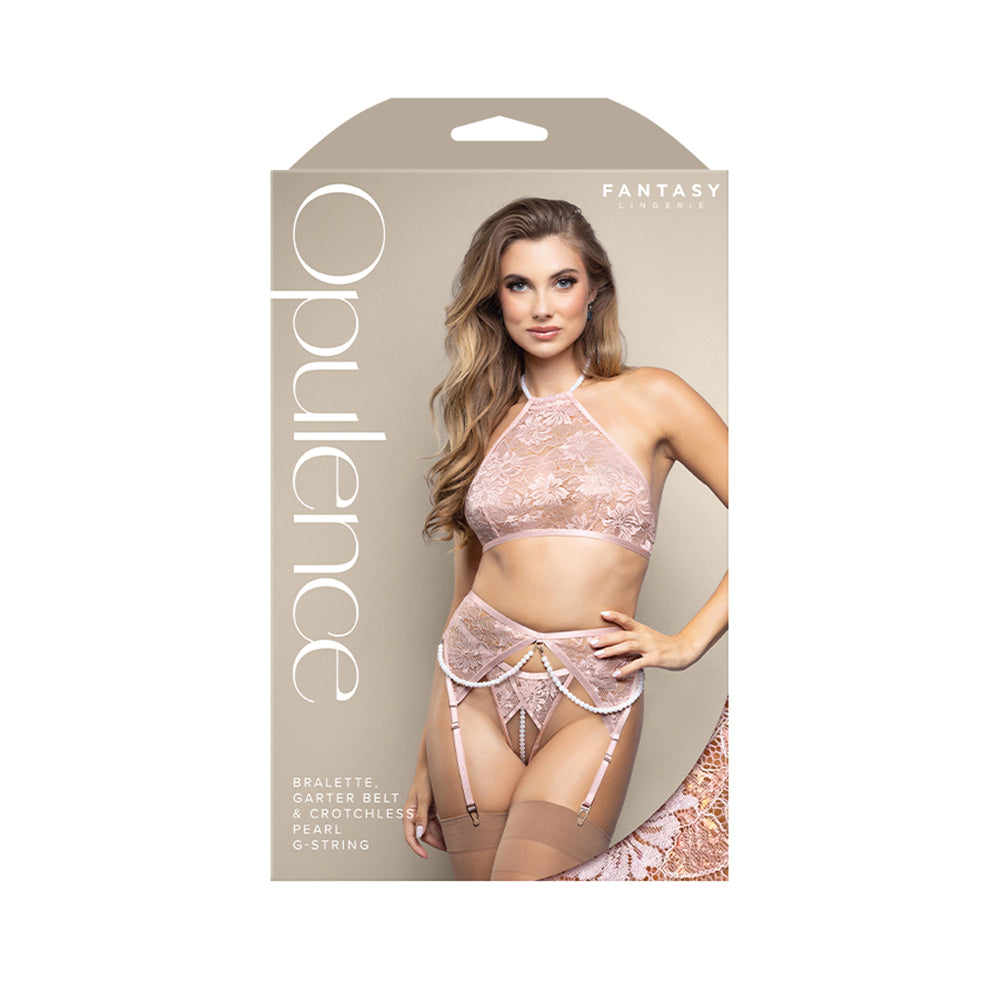 Bralette, Garter Belt & Crotchless Pearl G-String