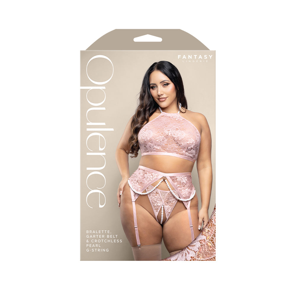 Bralette, Garter Belt & Crotchless Pearl G-String