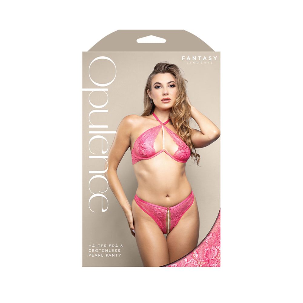 Halter Bra & Crotchless Pearl Panty S/M