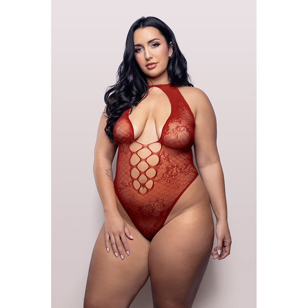 Just Kissed Plunge Halter Teddy Queen Size