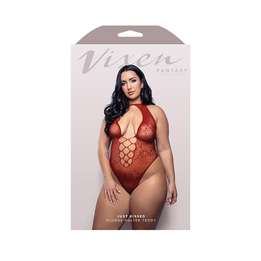 Just Kissed Plunge Halter Teddy Queen Size