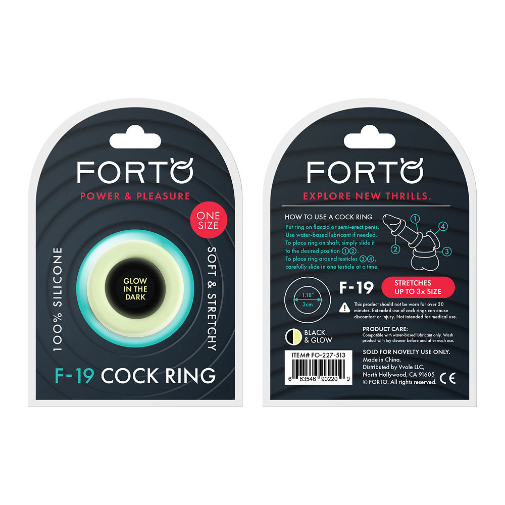F-19: 100% Liquid Silicone 2 Tone C-Ring O/S Black/Glow