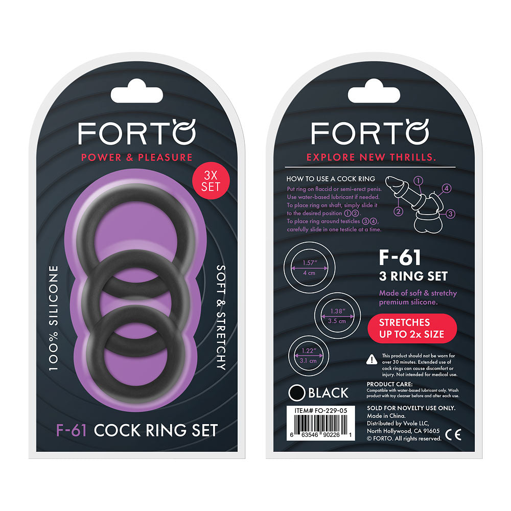 F-61: 3 Piece C-Ring Set 100% Silicone O/S Black