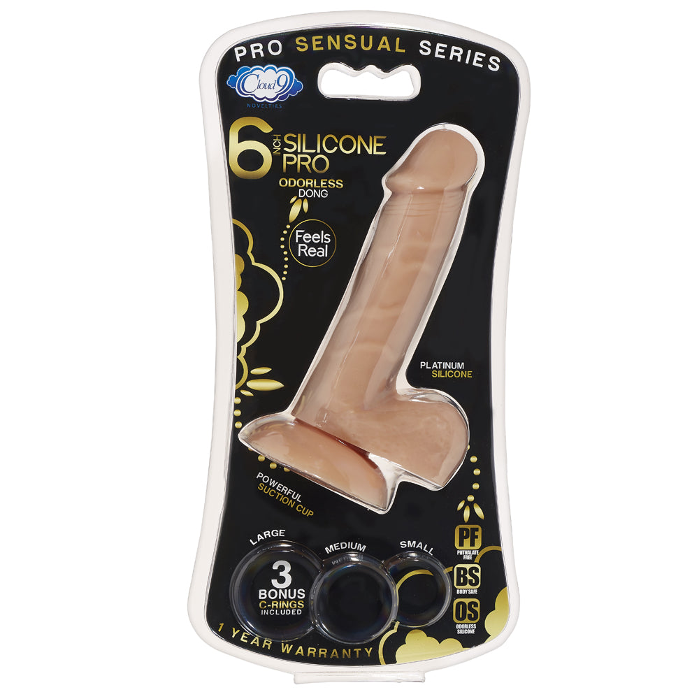 Cloud 9 Pro Sensual Premium Silicone Dong W/ 3 C Rings Tan 6"