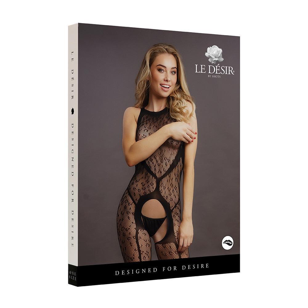 Le Desir Crotchless Leopard Bodystocking Black