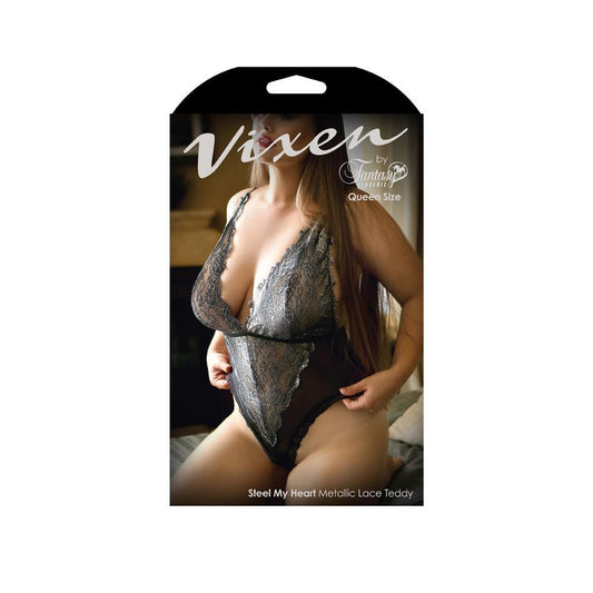 Vixen STEEL MY HEART METALLIC LACE TEDDY B-V734-LXL