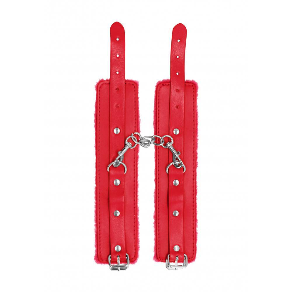 Ouch! Plush Leather Hand Cuffs Red
