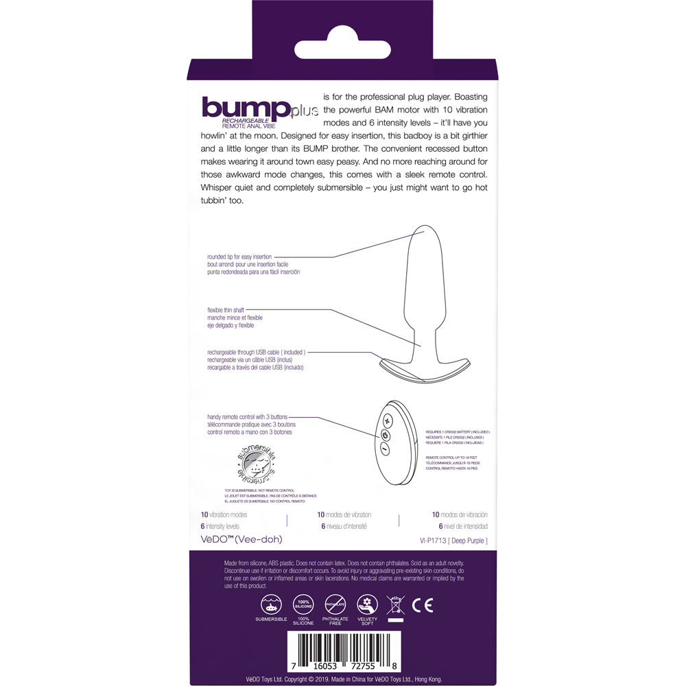 Vedo Bump Plus Rechargeable Remote Control Anal Vibe