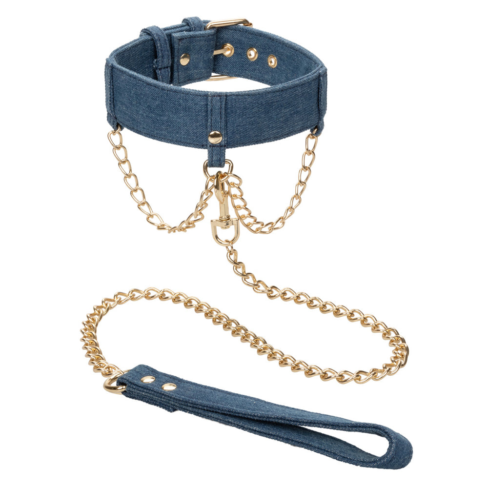 Ride 'Em Premium Denim Collection Collar With Leash