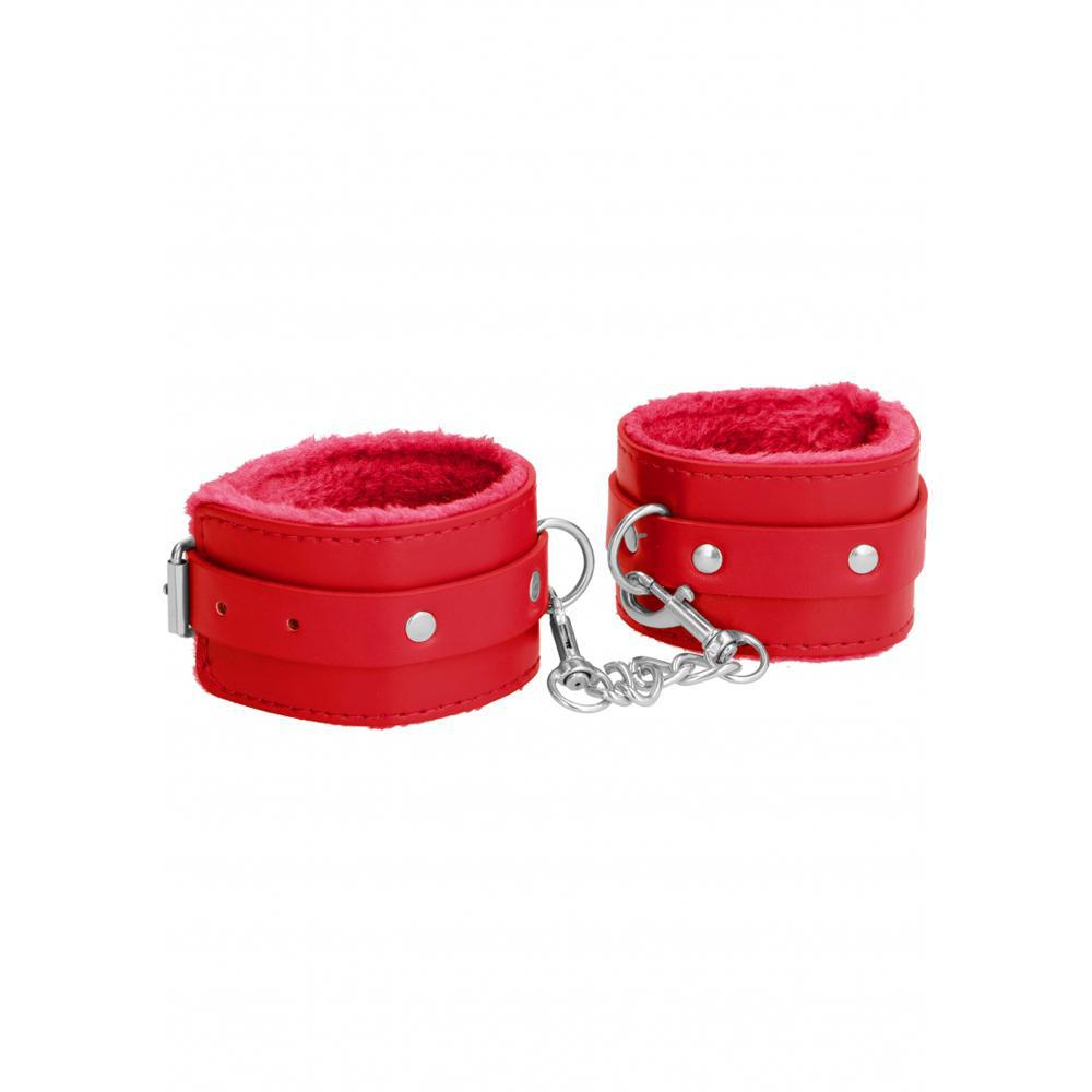 Ouch! Plush Leather Hand Cuffs Red