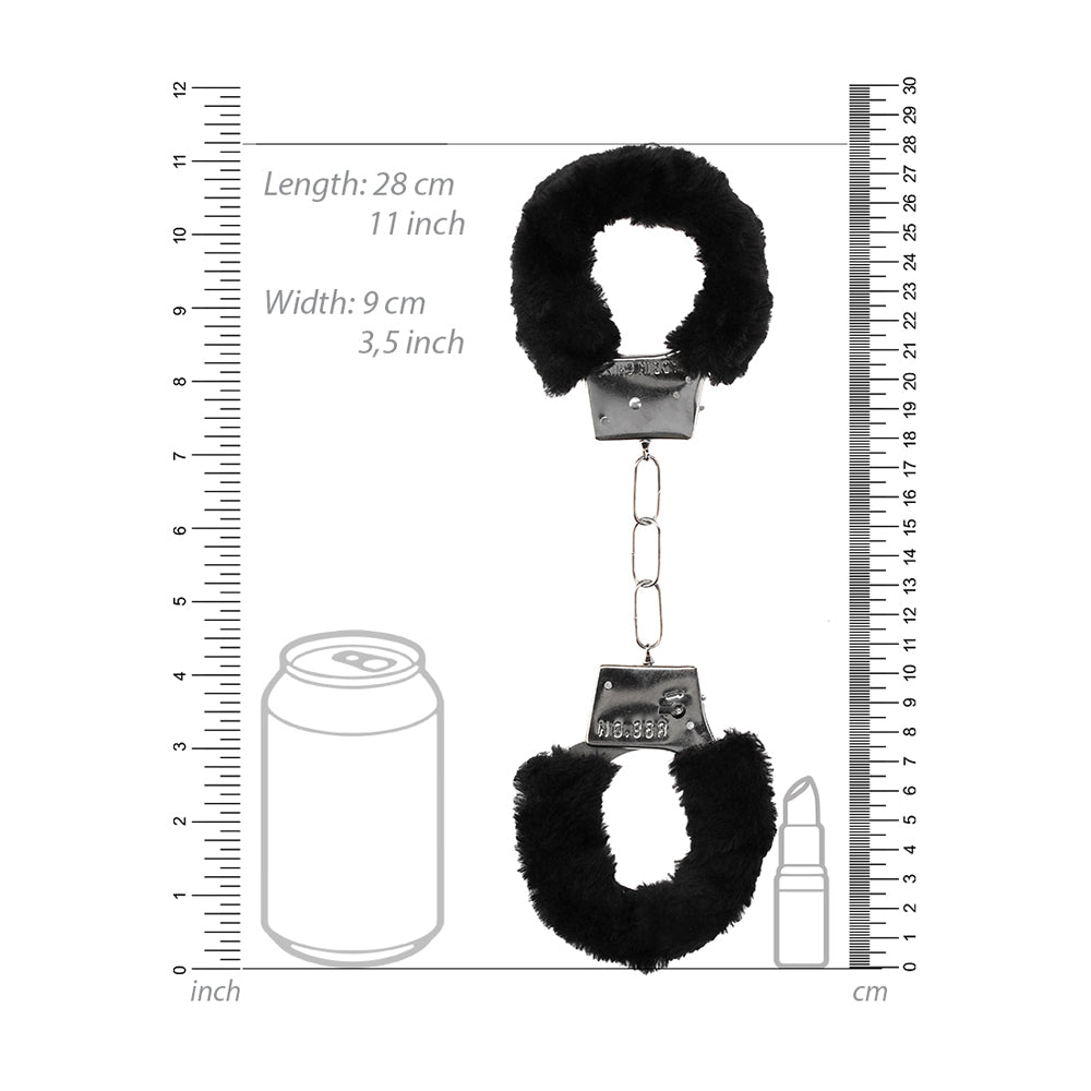 Ouch! Black & White Beginner's Furry Hand Cuffs With Quick Release Button